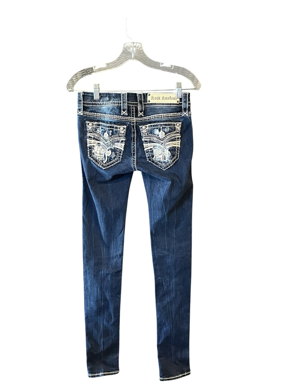 Rock Revival Celinda Skinny Jeans 24 Blue Fleur de Lis Embellished Stretch - Picture 2 of 10